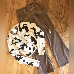 LEÍ Faux  suede bellbottoms pants with rawhide waistband.